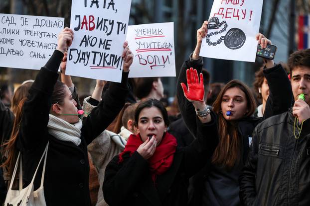 Anti-government protest following the Novi Sad railway station disaster, in Belgrade