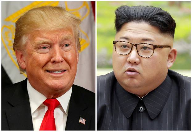 FILE PHOTOS: A combination photo shows Trump in New York and North Korean leader Jong Un in Pyongyang,