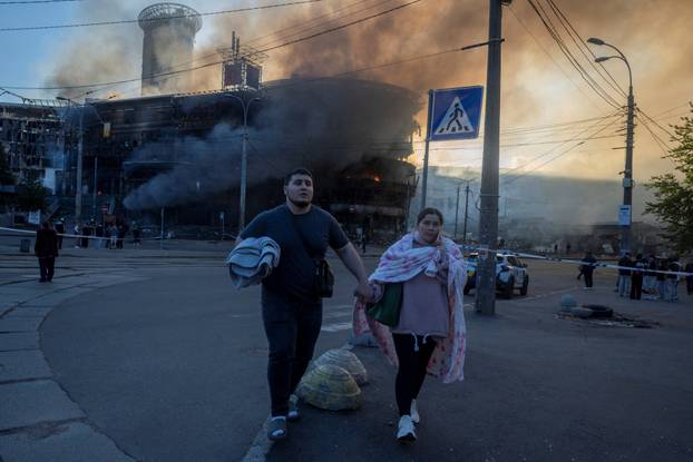 Aftermath of an overnight Russian missile and drone strike, in Kyiv