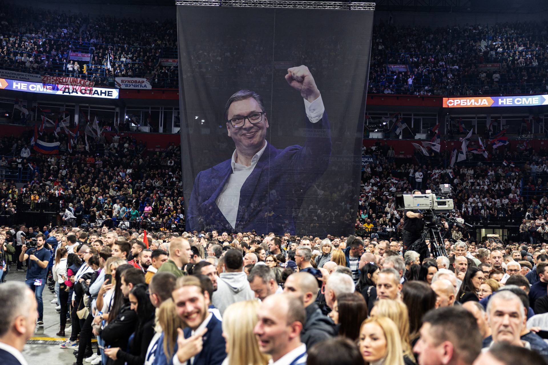 Serbian President Aleksandar Vucic attends a rally of the ruling Serbian Progressive Party