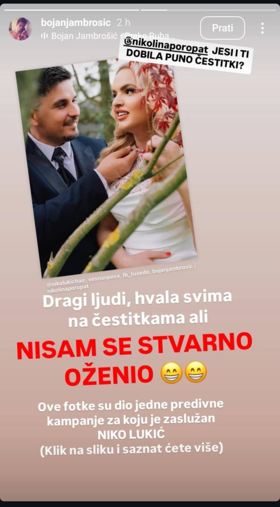 Fotografije s vjenčanja Bojana Jambrošića izazvale pomutnju: 'Hvala na čestitkama, ali...'