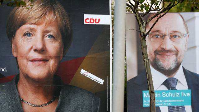 Election campaign posters of the CDU and SPD for the upcoming general elections are pictured in Berlin