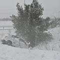 Autocesta A1 nakon Splita skroz zametena snijegom, neki auti stali sa strane. Past će ga još
