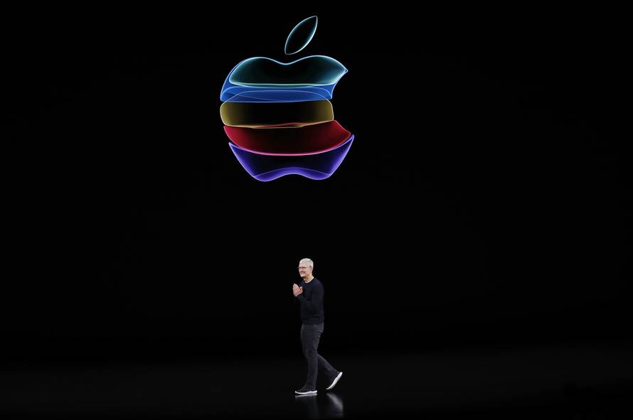 CEO Tim Cook speaks at an Apple event at their headquarters in Cupertino