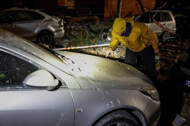 Aftermath of an overnight Russian drone and missile strike in Kyiv