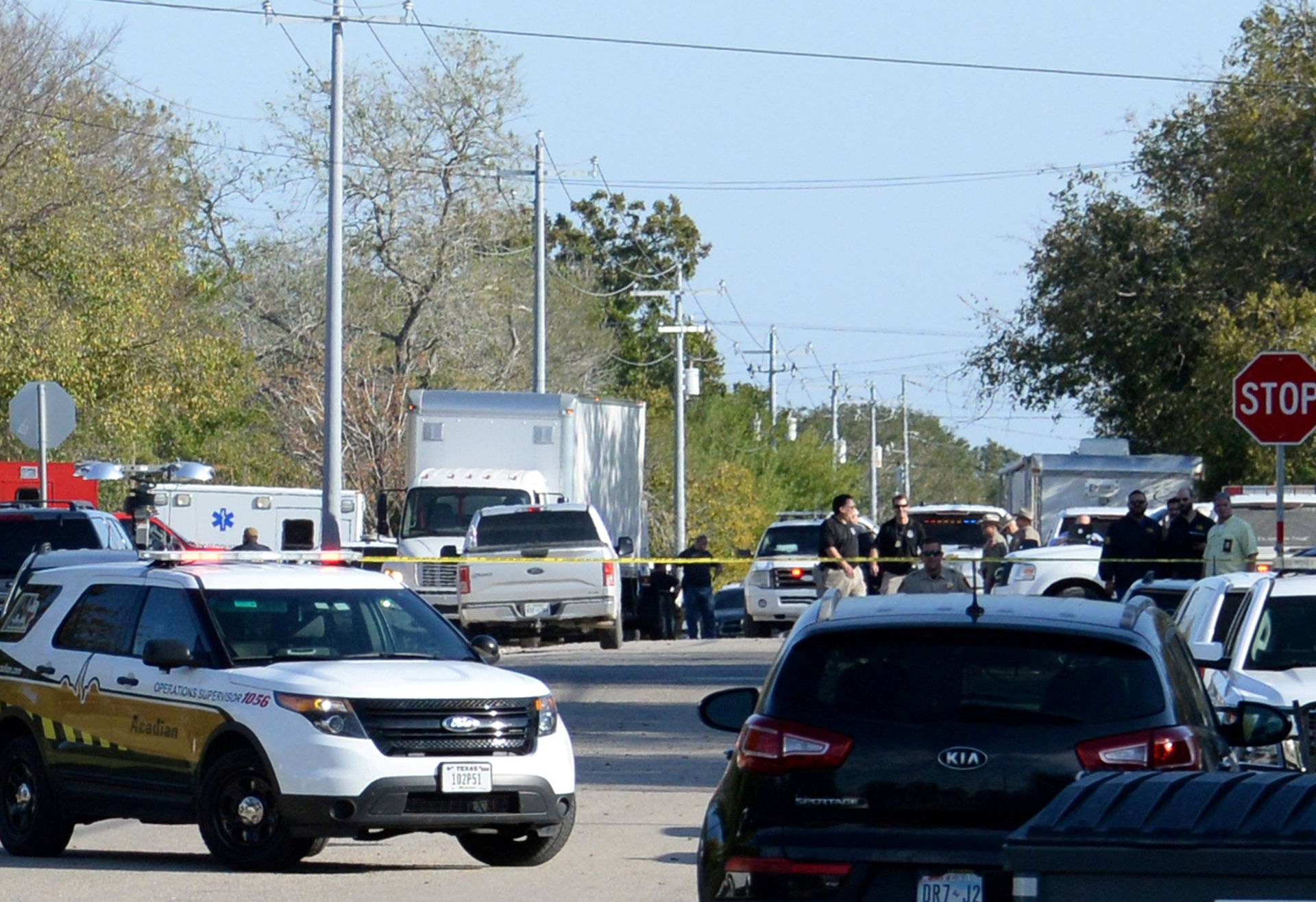 Police have closed off the roads near the scene of the First Baptist Church shooting in Sutherland Springs Texas