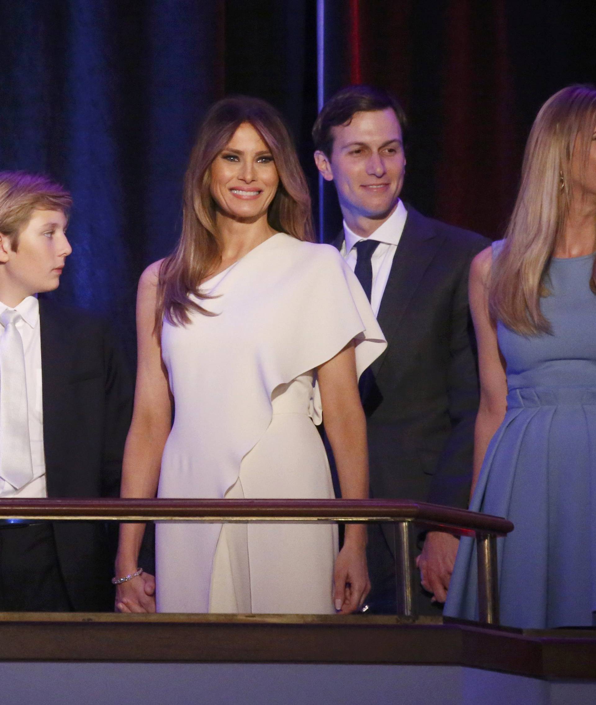 Republican U.S. president-elect Donald Trump stand with his family at his election night rally in Manhattan, New York
