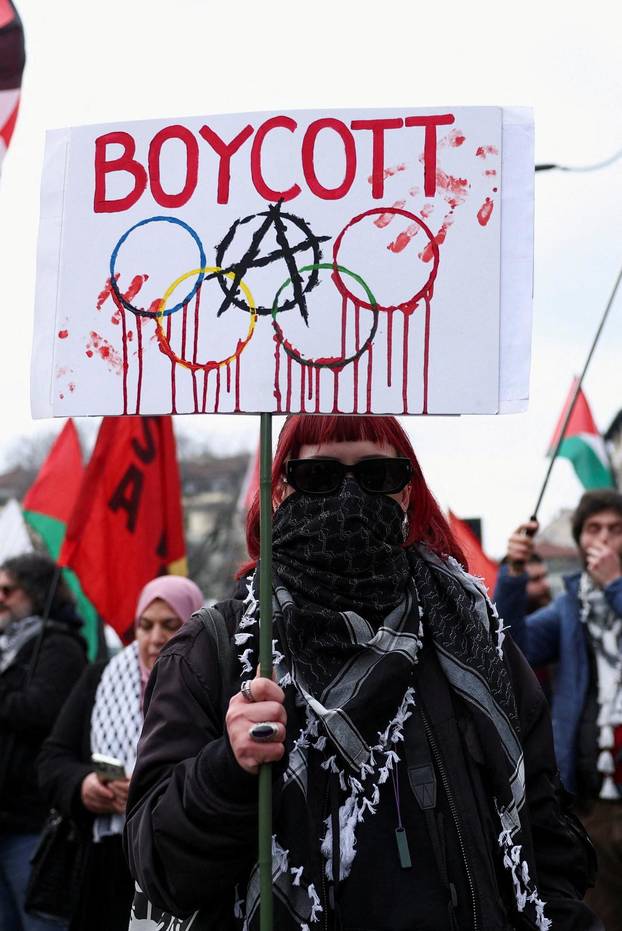 Demonstrators protest the 2026 Winter Olympics in Milan