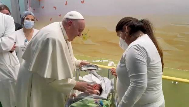 Pope Francis visits the children's cancer ward at the Gemelli hospital in Rome