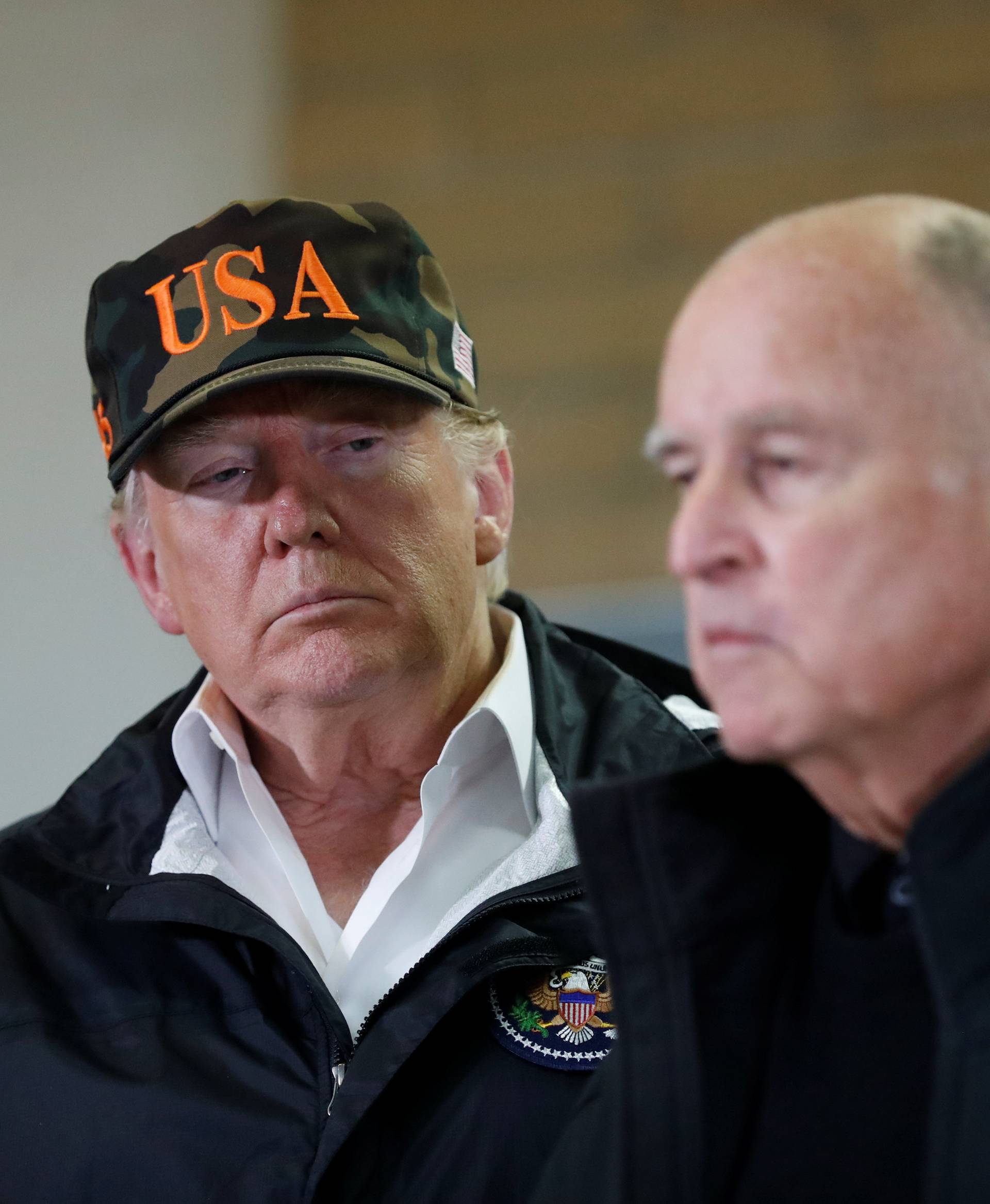 President Donald Trump during a briefing after visiting the charred wreckage of in Paradise California