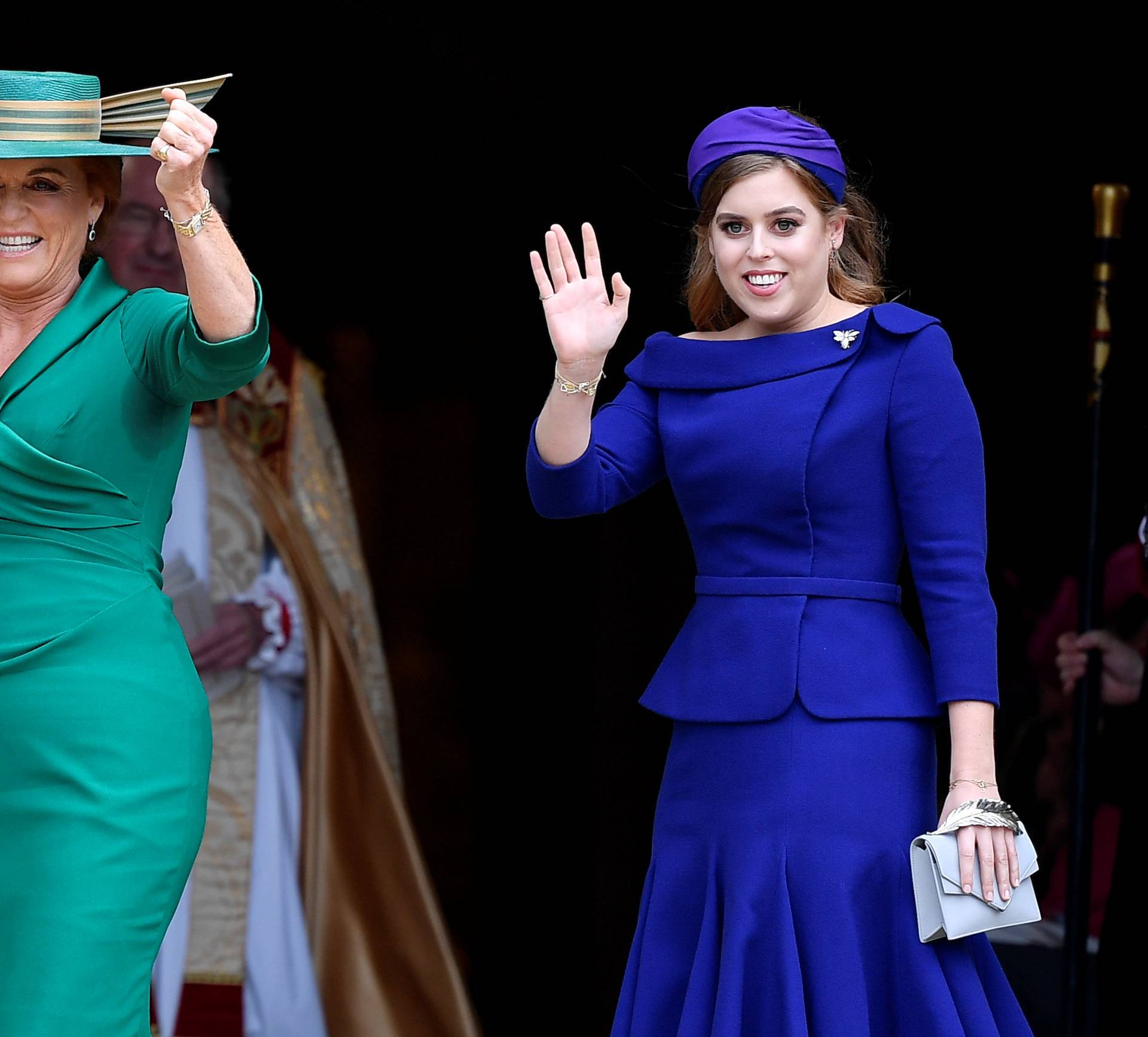 Princess Beatrice and Sarah Ferguson arrive at Windsor Castle for the royal wedding of Britain's Princess Eugenie and Jack Brooksbank in Windsor