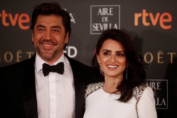 Penelope Cruz and Javier Bardem pose on the red carpet at the Spanish Film Academy