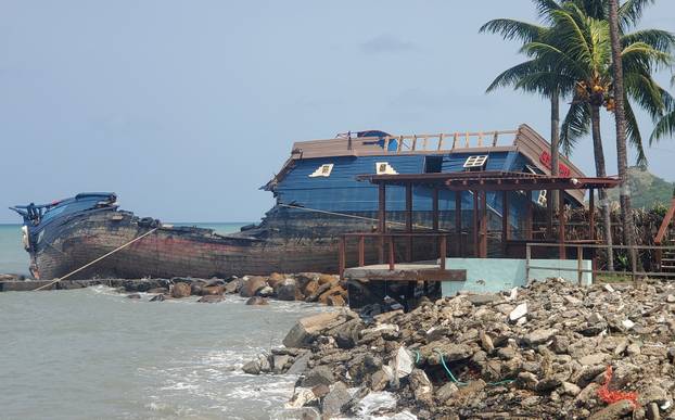 The "pirate" party boat The Pearl is stuck on rocks after Hurricane Beryl passed in Gros Islet