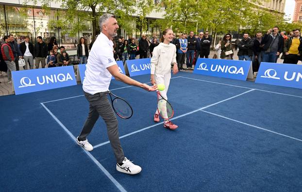 Zagreb: Goran Ivanišević odigrao je egzibicijski meč s mladom teniskom zvijezdom Lunom Vujović povodom predstavljanja zaklade UNIQUA SEE Future