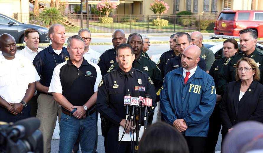 Orlando Police Chief John Mina and other city officials answer the media's questions about the Pulse nightclub shooting in Orlando