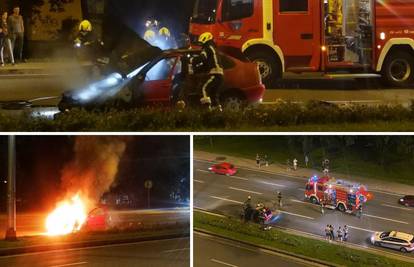 Video: Zapalio se auto na cesti u Zagrebu, muškarci istrčali van