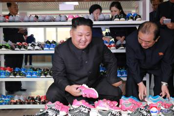 North Korean leader Kim Jong-Un visits Ryuwon Footwear Factory in this undated photo released by North Korea's Korean Central News Agency in Pyongyang