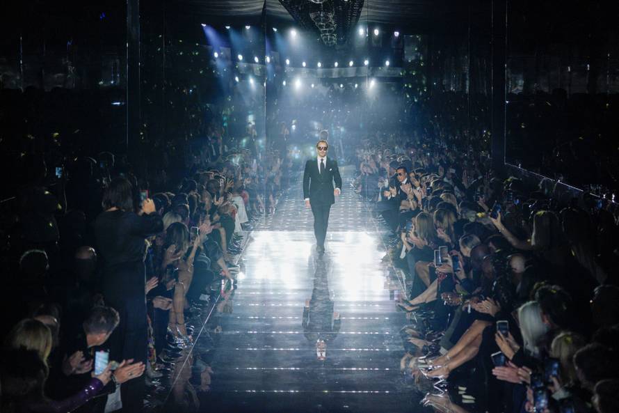 A model walks the runway during the Tom Ford AW20 Show at Milk Studios in Los Angeles