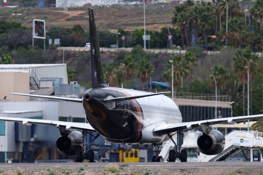 A French plane carrying passengers of cruise ship MV Hondius, which was affected by a hantavirus outbreak, takes off from Tenerife Sud airport