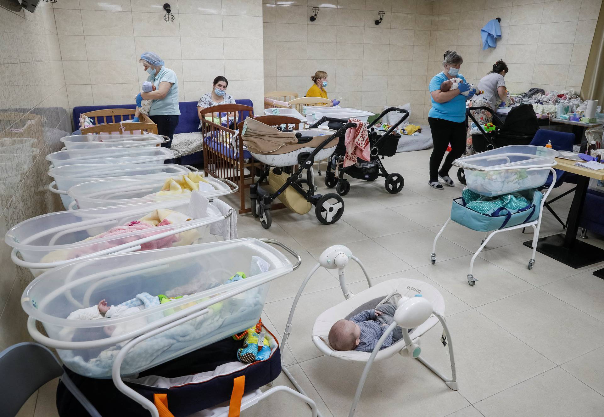 Babies born to surrogate mothers stranded in shelter amid Russia's invasion of Ukraine, in Kyiv
