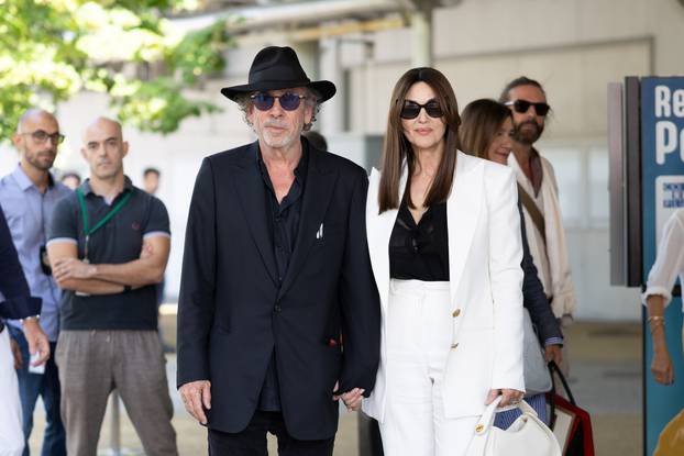 Tim Burton and Monica Bellucci Arrives At Venice Airport Ahead Of The Premiere Of The 'Beetlejuice 2' Movie At Venice Film Festival - 27 Aug 2024