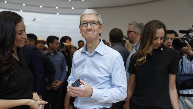 Apple's Tim Cook after product launch event in Cupertino