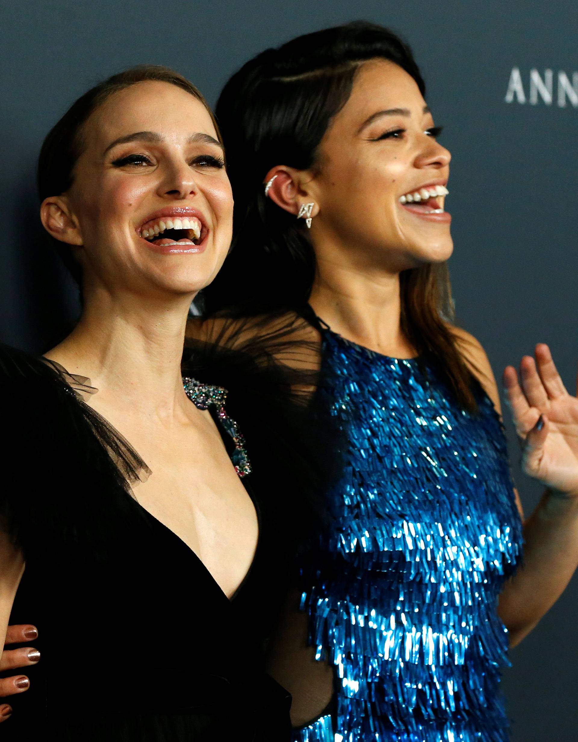 Cast members Portman and Rodriguez pose at the premiere for "Annihilation" in Los Angeles
