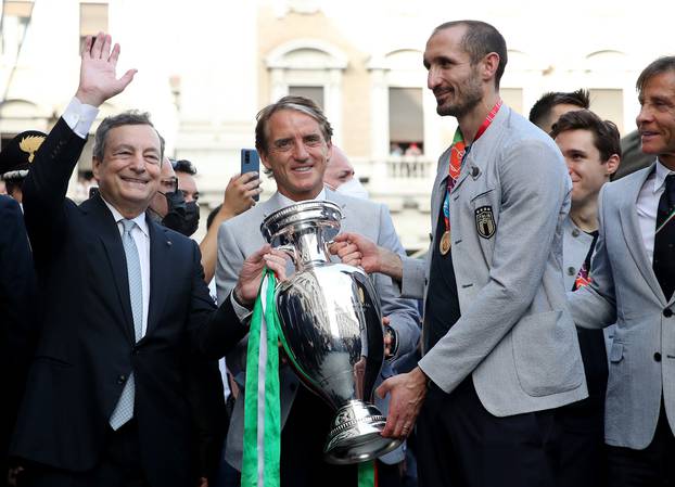 Euro 2020 - The Italy team arrive at the Chigi Palace to meet with Italy