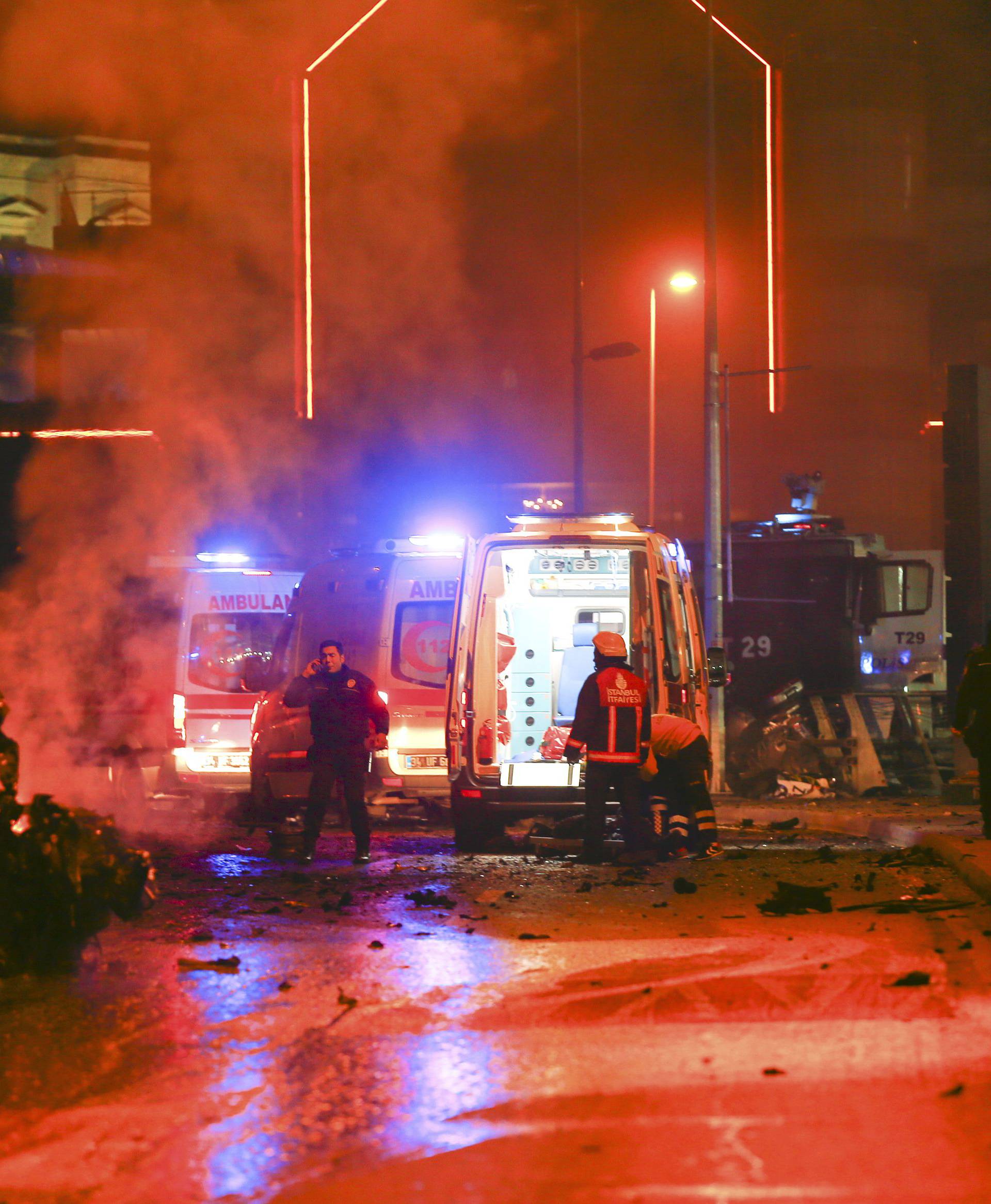 Police arrive at the site of an explosion in central Istanbul