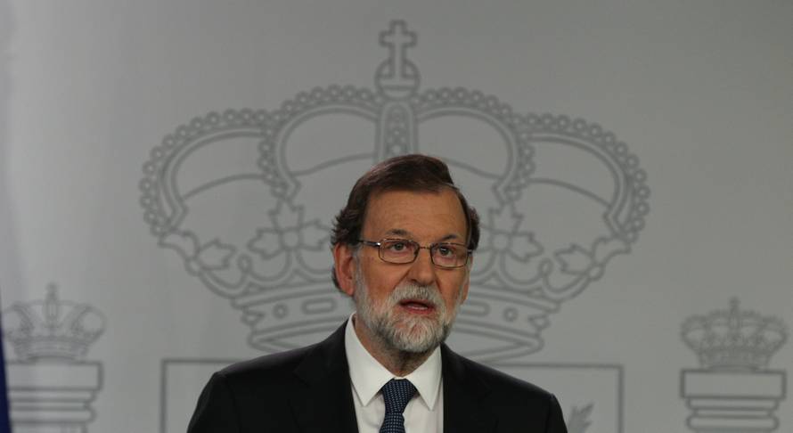 Spain's PM Rajoy delivers an statement at the Moncloa Palace in Madrid