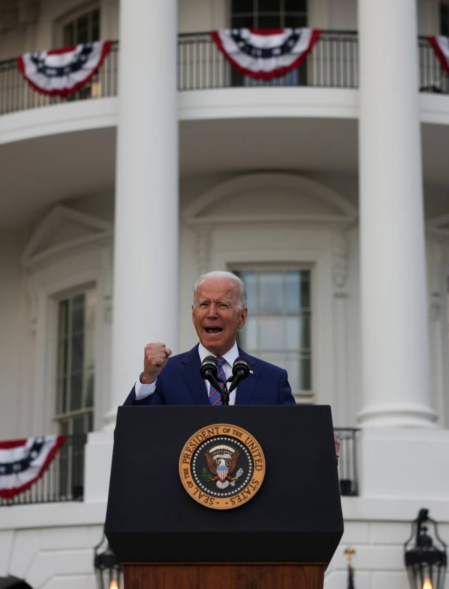 U.S. President Joe Biden delivers remarks at the White House at a celebration of Independence Day in Washington