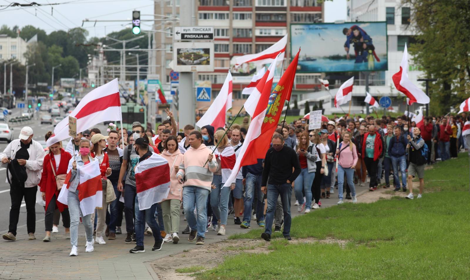 People attend an opposition rally to reject the presidential election results in Minsk