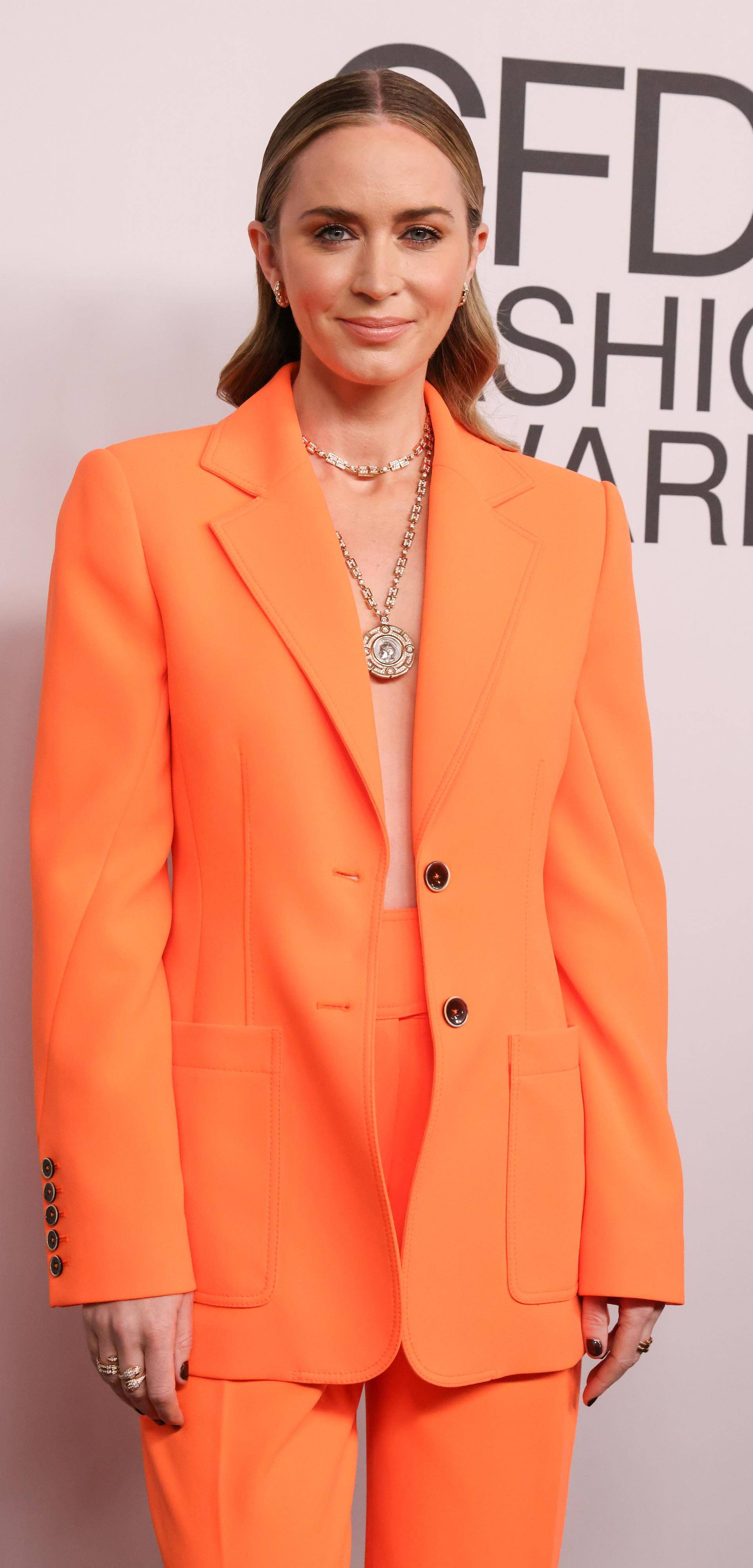 Emily Blunt poses on the carpet at the 2021 CFDA Awards in New York