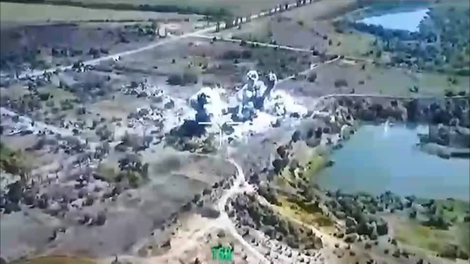 Military drone shows Ukrainian airstrike near Pokrovsk in Donetsk region