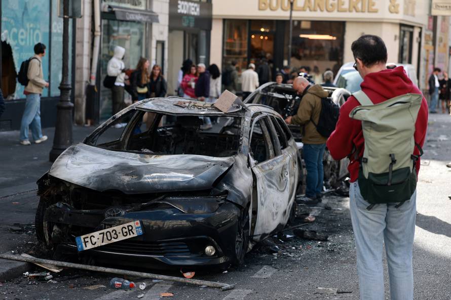 Aftermath of clashes during a national day of protests against the cost of living and rising fuel prices, in Paris