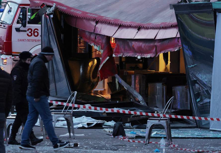 The site of an explosion in a cafe in Saint Petersburg