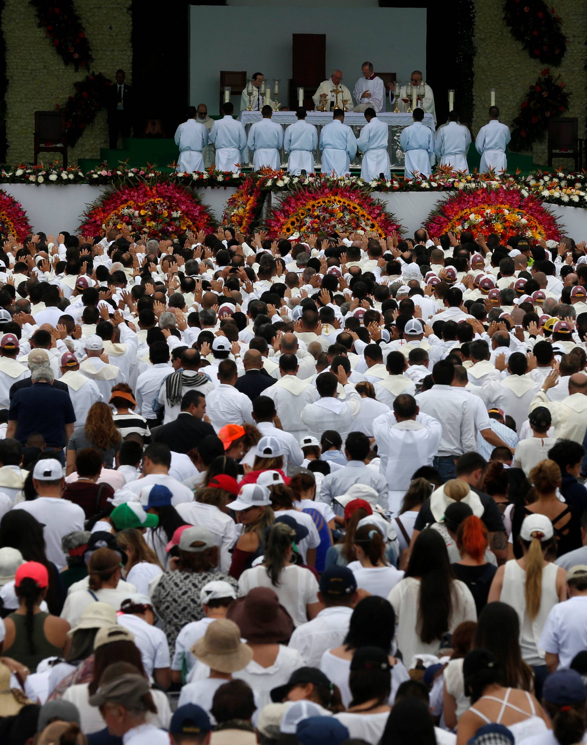 Pope Francis celebrates holy mass at Enrique Olaya Herrera airport in Medellin