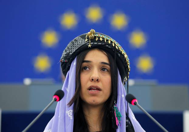 FILE PHOTO:  Nadia Murad Basee Taha adresses the European Parliament during an award ceremony for the 2016 Sakharov Prize in Strasbourg