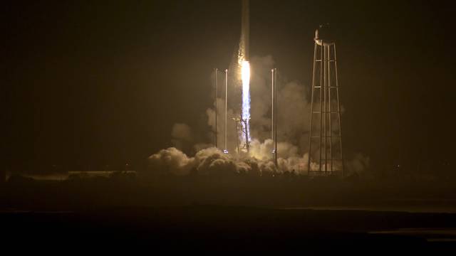 The Orbital ATK Antares rocket, with the Cygnus spacecraft onboard, launches from Pad-0A, at NASA's Wallops Flight Facility in Virginia,