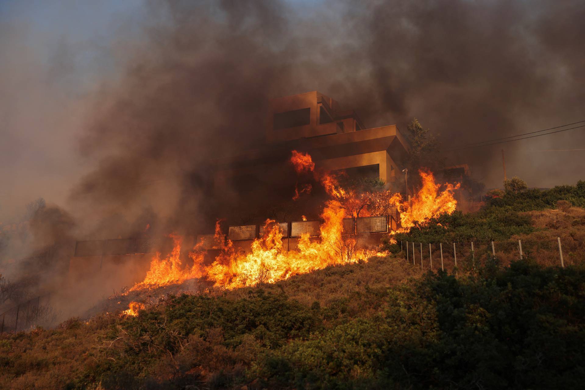 Wildfire burns near Athens