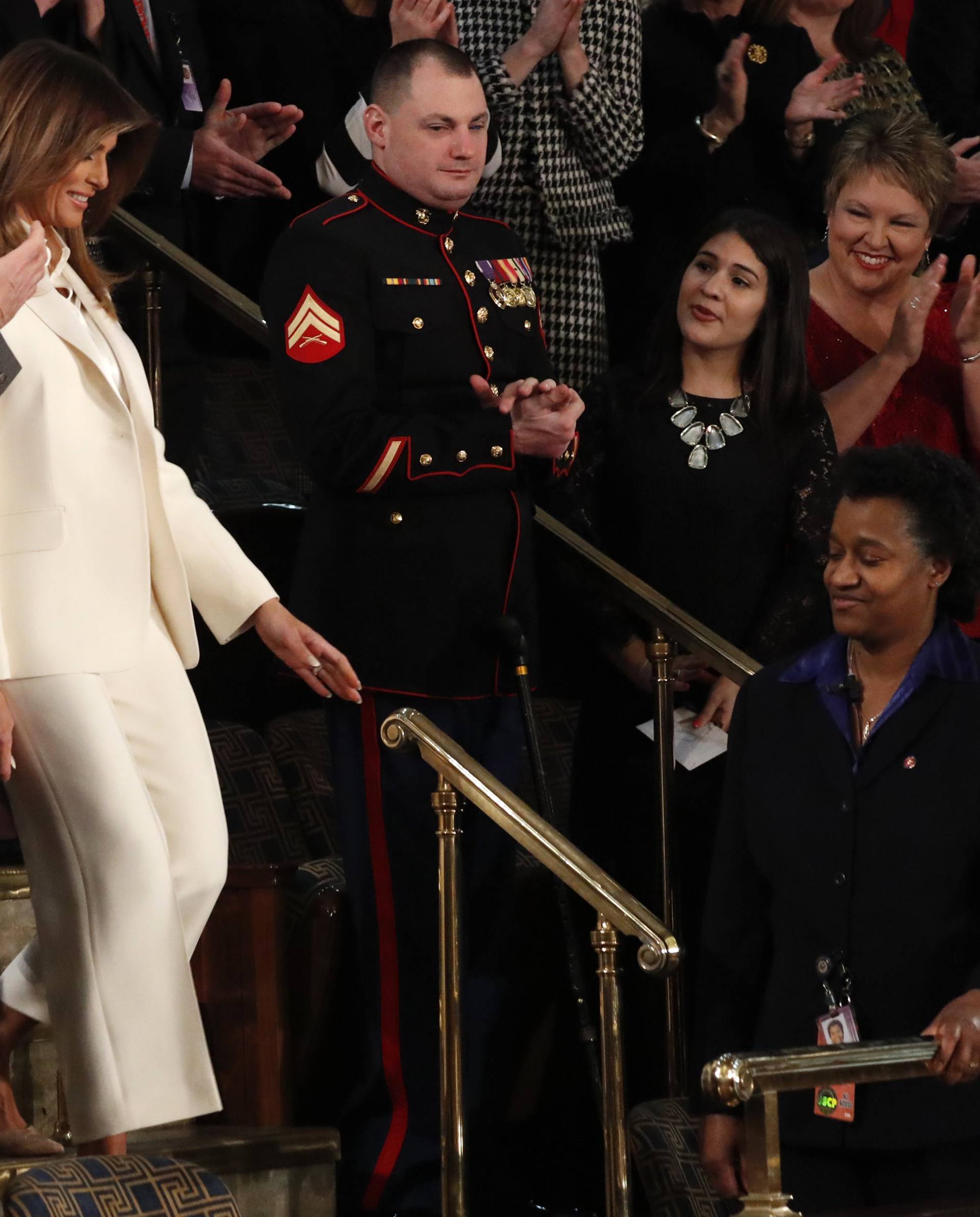 First lady Melania Trump is applauded during U.S. President Trump's State of the Union address in Washington