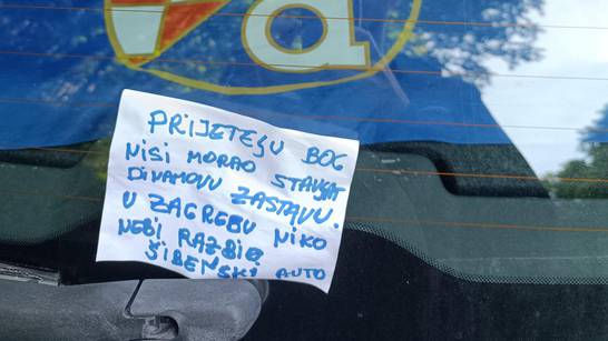 Osvanula poruka na automobilu u Zagrebu: 'Nisi trebao stavljati Dinamovu zastavu, ne boj se...'