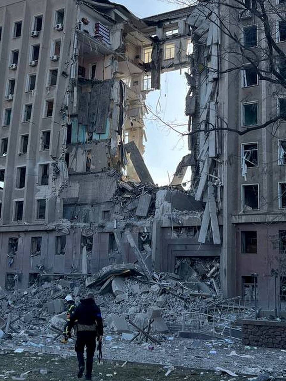 View of damaged Regional State Administration building in Mykolaiv