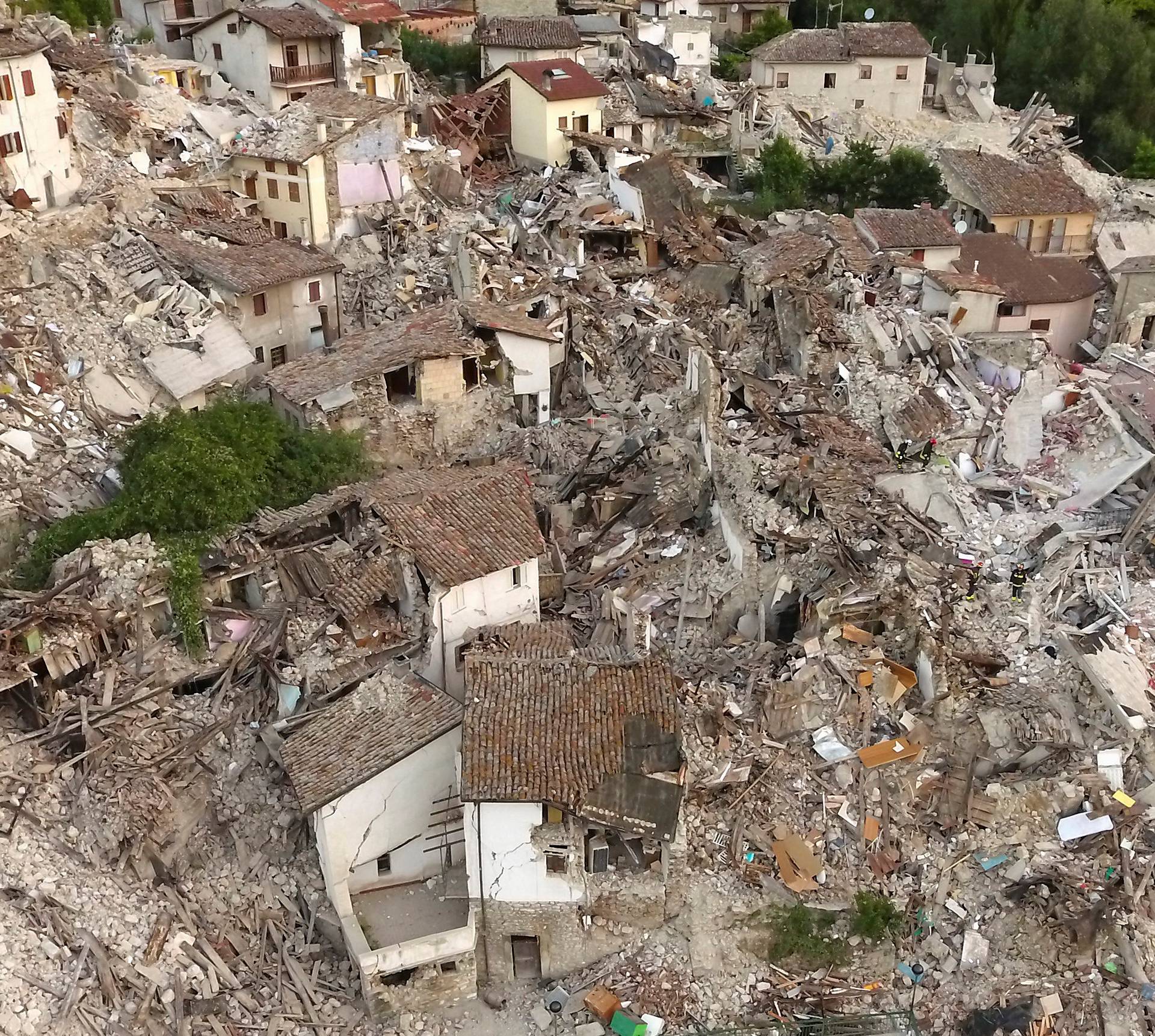 A drone photo shows the damages following an earthquake in Pescara del Tronto