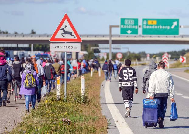 Refugees on Danish highway