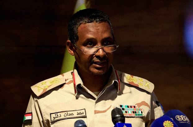 FILE PHOTO: Deputy head of Sudan's sovereign council General Mohamed Hamdan Dagalo speaks during a press conference in Khartoum