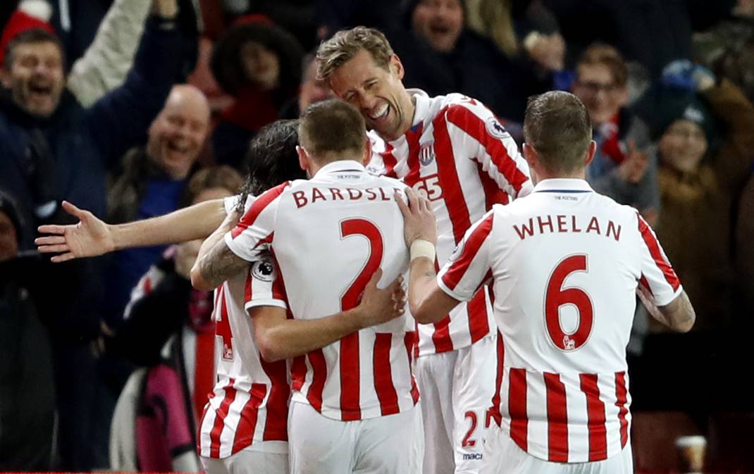 Stoke City's Peter Crouch celebrates scoring their first goal