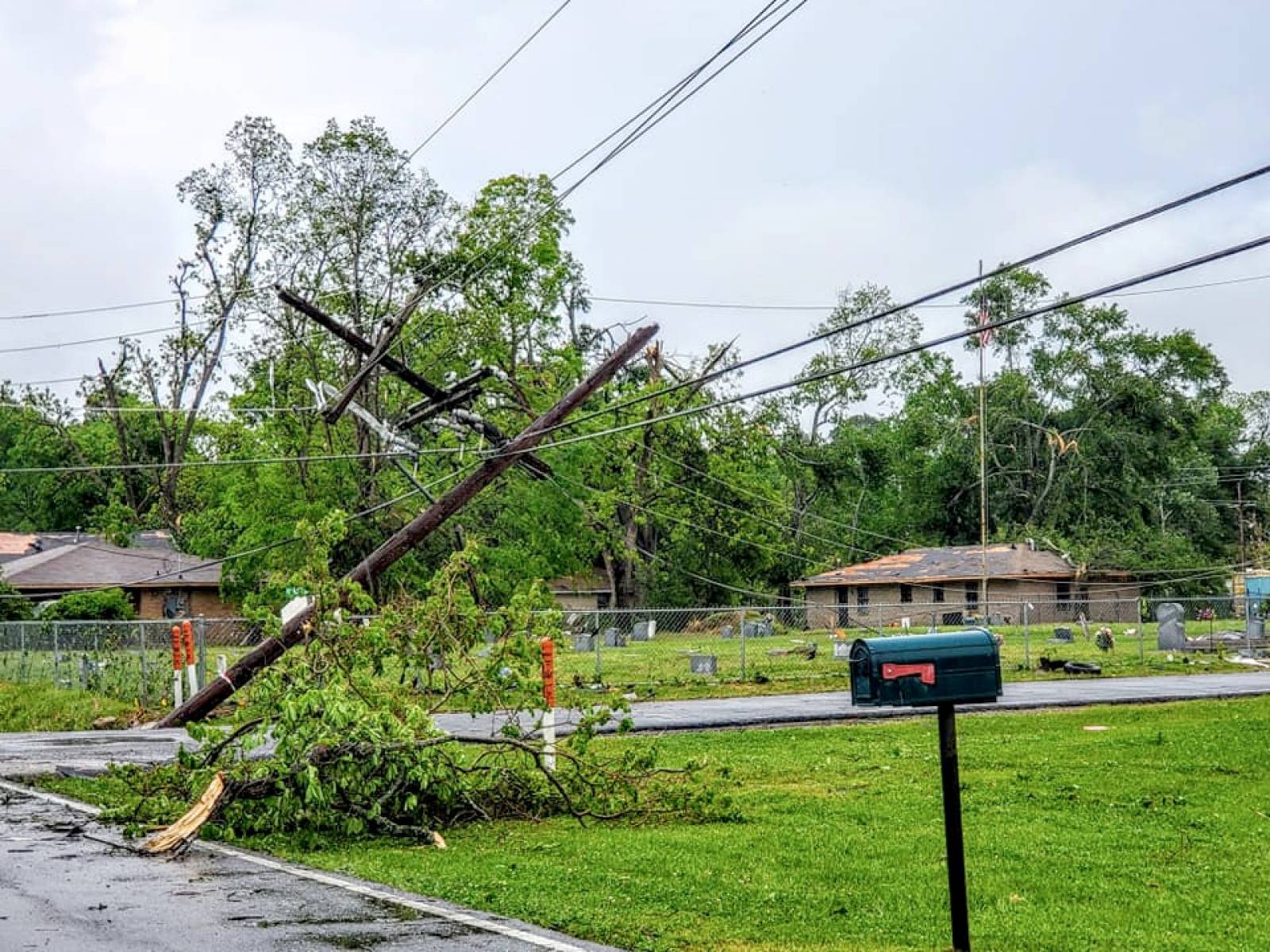Social media images of damaged power lines in the aftermath of a tornado in Monroe, Louisiana