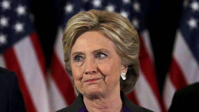 Hillary Clinton addresses her staff and supporters about the results of the U.S. election at a hotel in New York