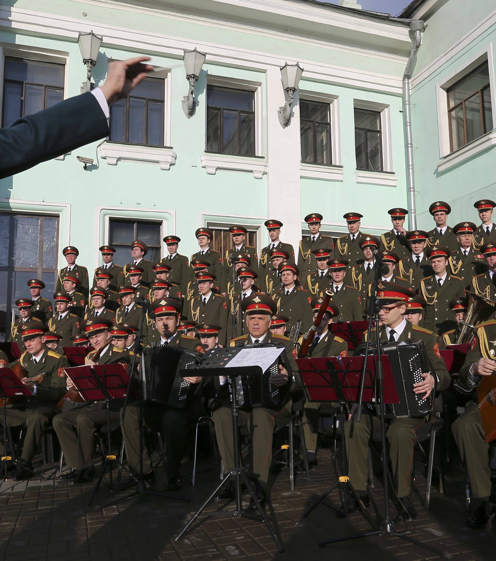 FILE PHOTO: Singers and orchestra members of Red Army Choir perform in Moscow